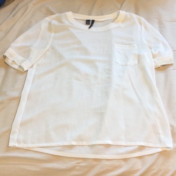 Mango Sheer One Pocket White Tee, XXS - Picture 5 of 9